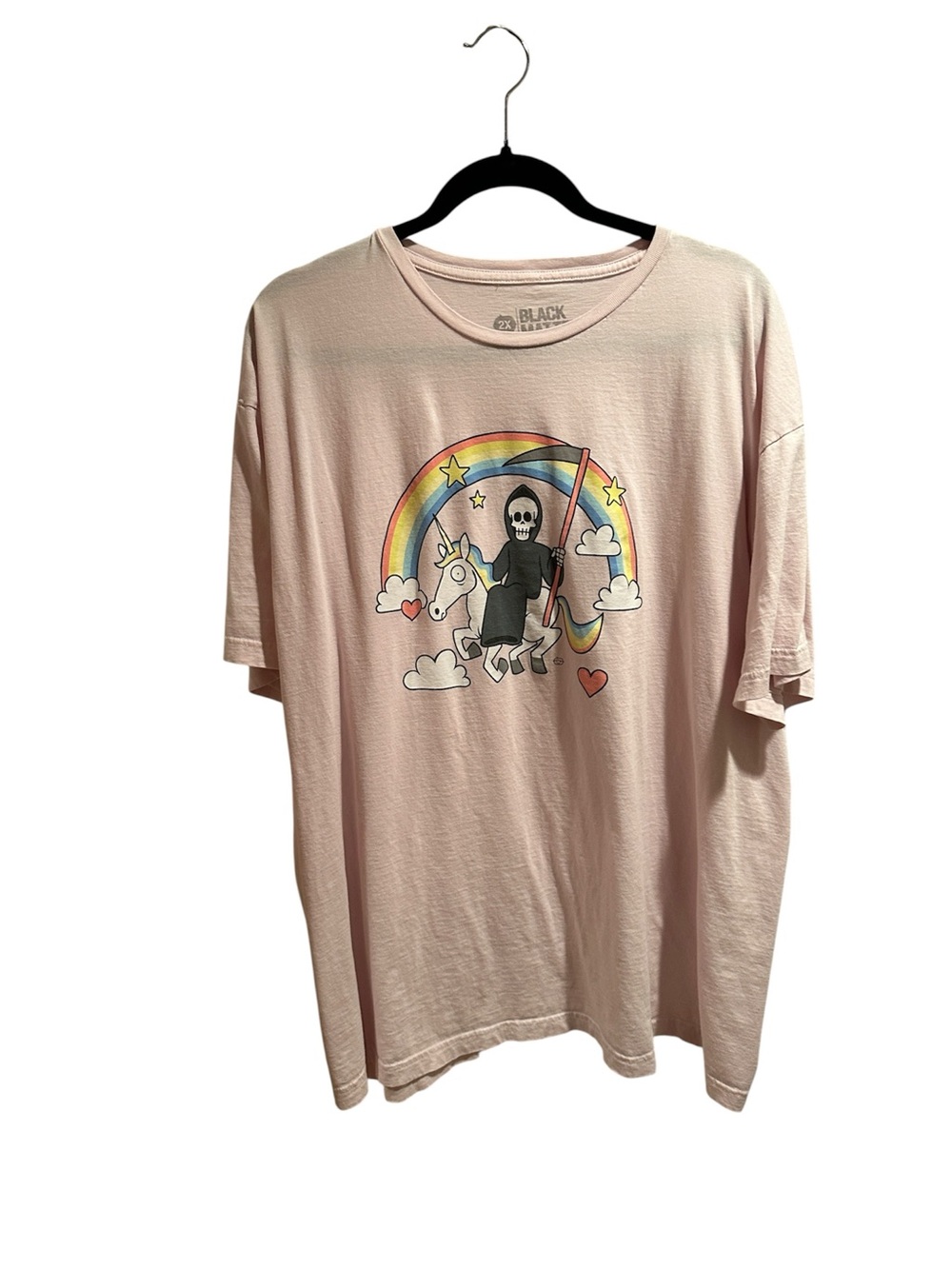 Black Matter Pale Pink Tee with Rainbow Grim Reaper Graphic